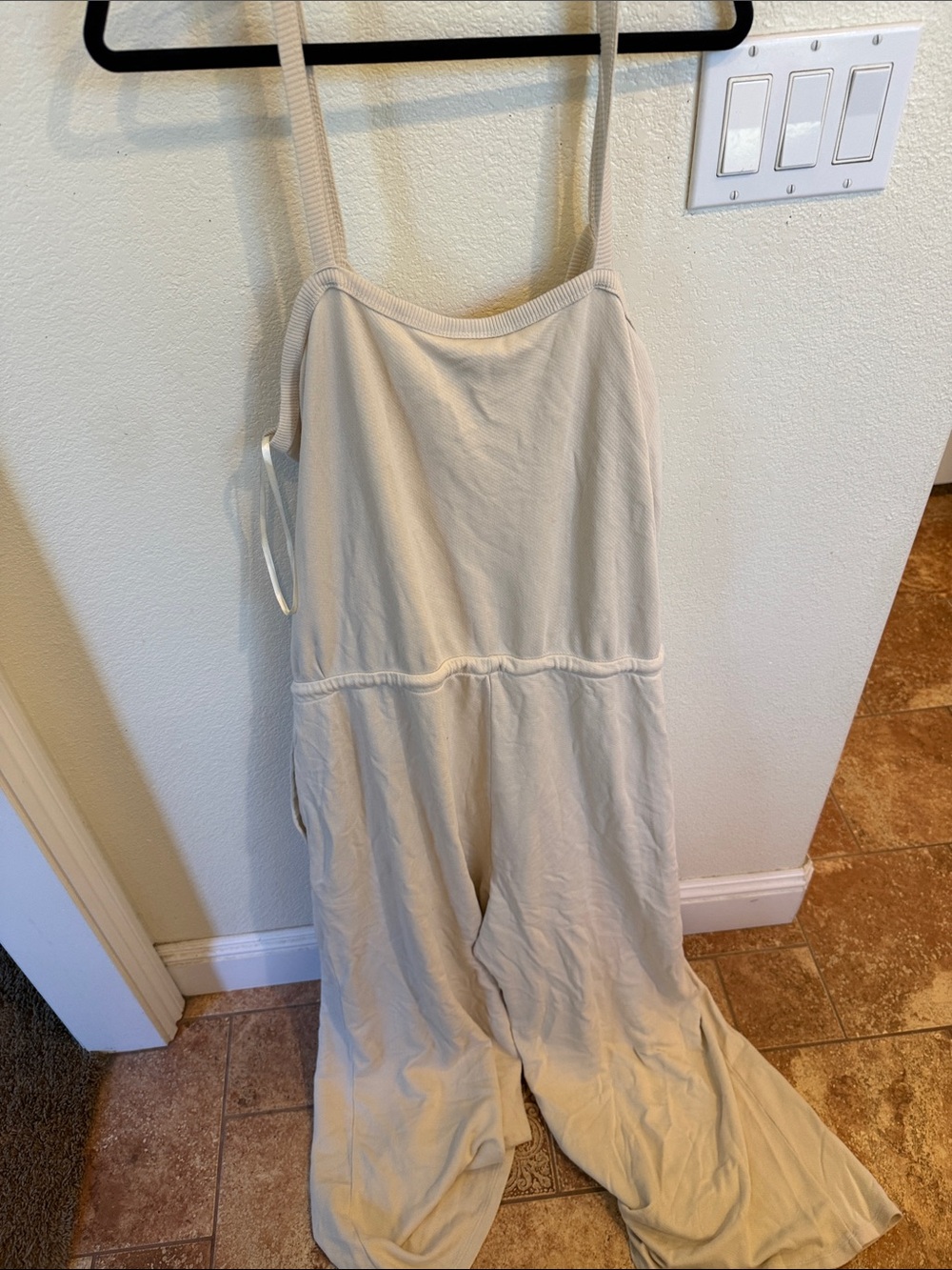 Universal Thread Beige Ribbed Wide-Leg Jumpsuit with Drawstring - Picture 2 of 4